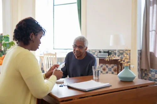 Family member engaged in home care planning